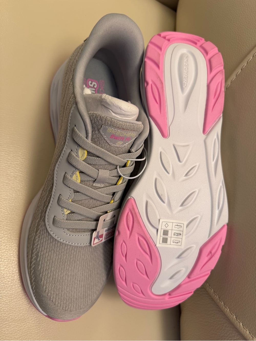 Skechers Women’s Light Gray Athletic Sneakers with Pink Accents - Picture 3 of 8